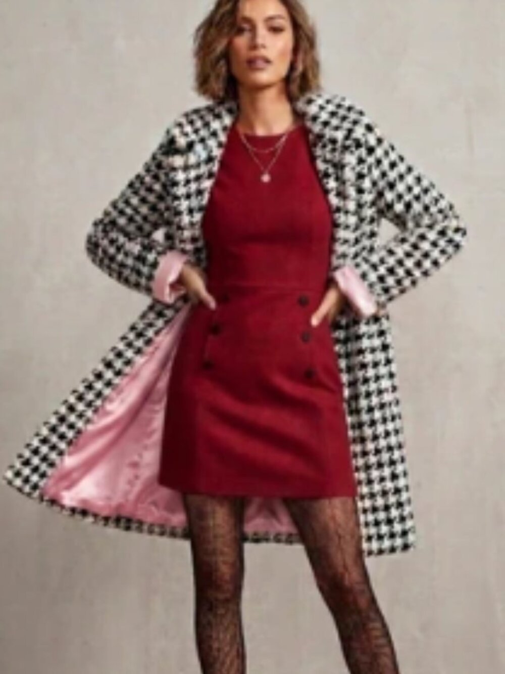 Albert Nipón houndstooth jacket  plush faux fur Small